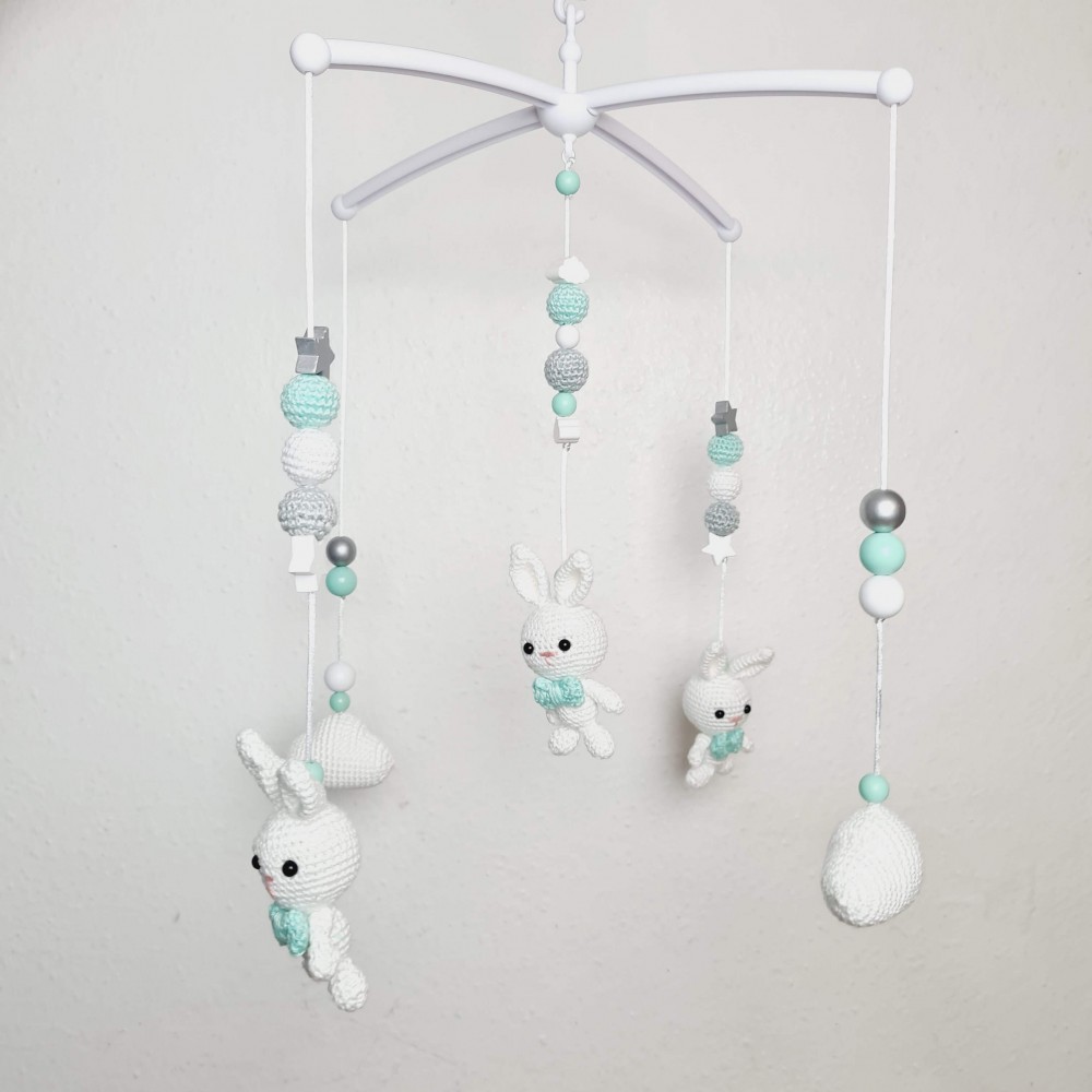 Baby Mobile Hase - weiß/mint