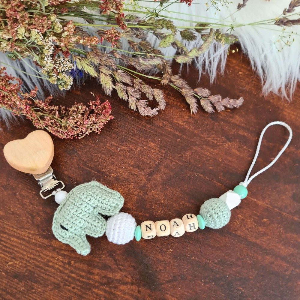 Schnullerkette Elefant Mint