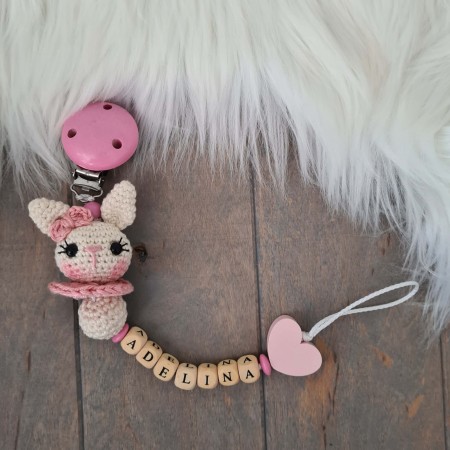 Schnullerkette Hase mit Herz