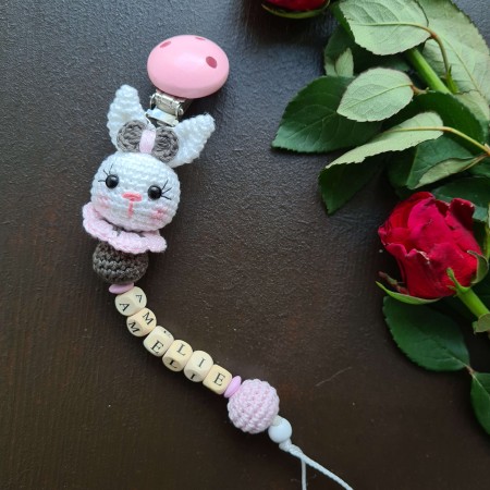 Schnullerkette Hase mit Häkelperle