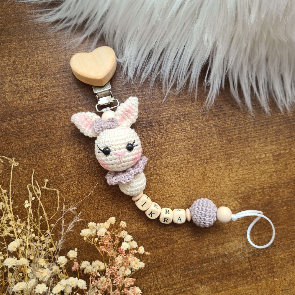 Schnullerkette Hase mit Häkelperle