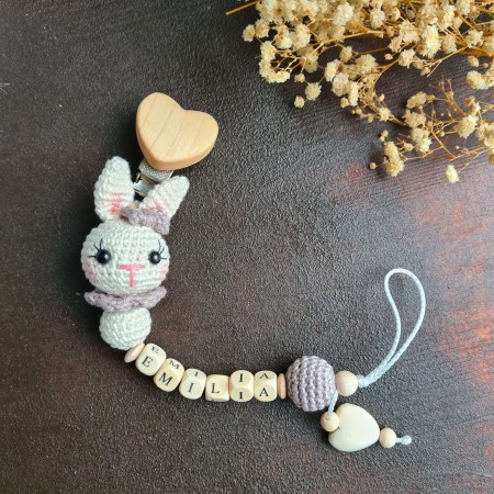 Schnullerkette Hase mit Häkelperle