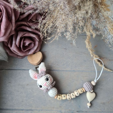 Schnullerkette Hase mit Häkelperle