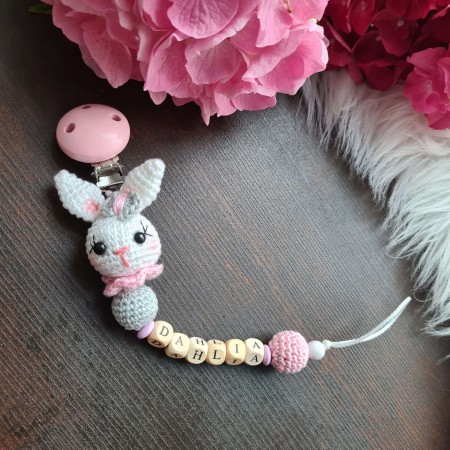 Schnullerkette Hase mit Häkelperle