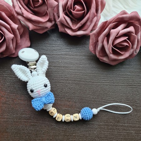 Schnullerkette Hase mit Häkelperle