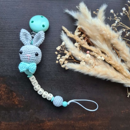 Schnullerkette Hase mit Häkelperle