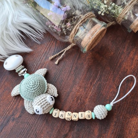 Schnullerkette Schildkröte mit Namen - verschiedene Farben