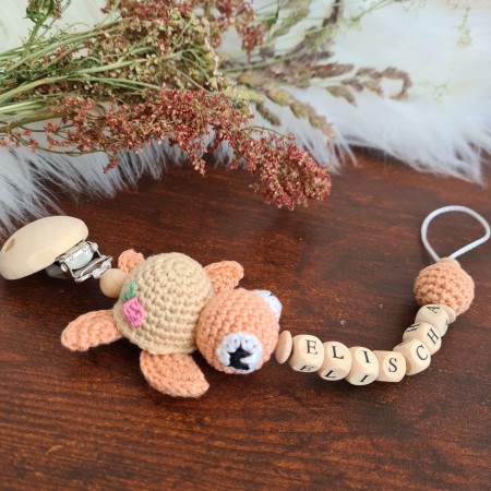 Schnullerkette Schildkröte mit Namen - verschiedene Farben