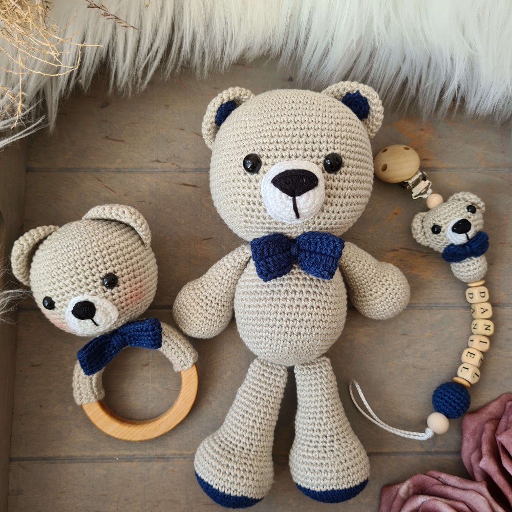 Baby-Set Bär beige-dunkelblau