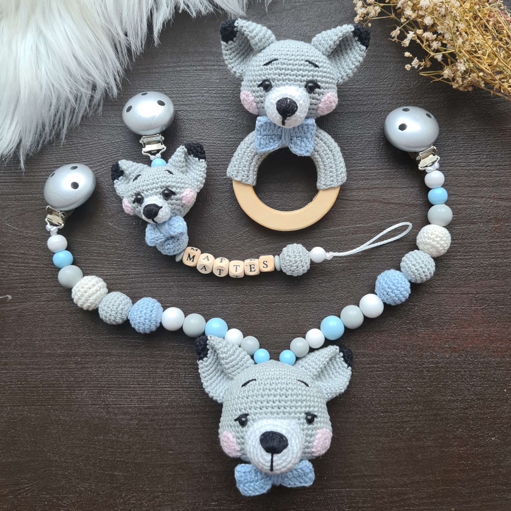 Baby-Set Fuchs grau-blau