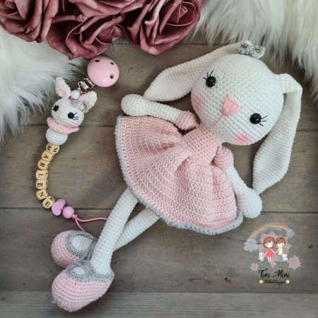 Baby-Set Hase Schlappohren rosa-weiß-grau