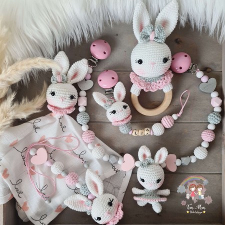 Baby-Set Hase Schlappohren rosa-weiß-grau