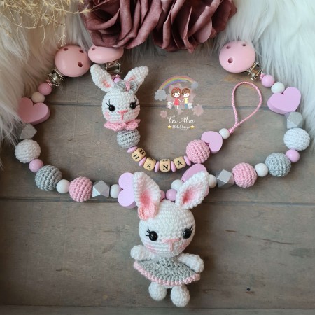 Baby-Set Hase Schlappohren rosa-weiß-grau