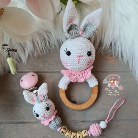 Baby-Set Hase Schlappohren rosa-weiß-grau