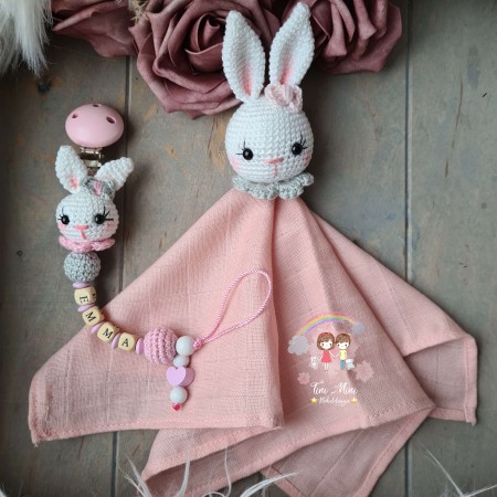 Baby-Set Hase Schlappohren rosa-weiß-grau