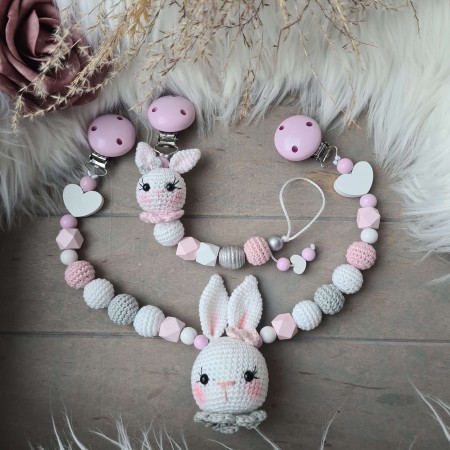 Baby-Set Hase Schlappohren rosa-weiß-grau