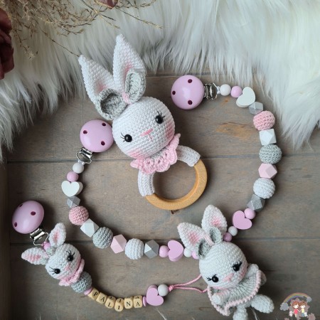 Baby-Set Hase Schlappohren rosa-weiß-grau