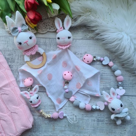 Baby-Set Hase Schlappohren rosa-weiß-grau