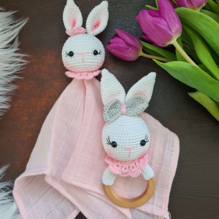 Baby-Set Hase Schlappohren rosa-weiß-grau