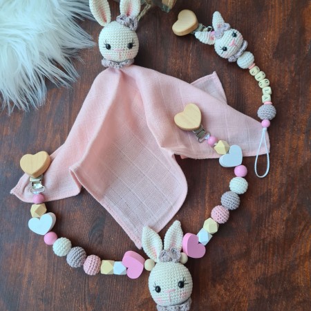 Baby-Set Hase Schlappohren rosa-weiß-grau