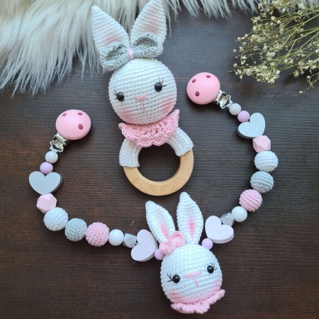 Baby-Set Hase Schlappohren rosa-weiß-grau