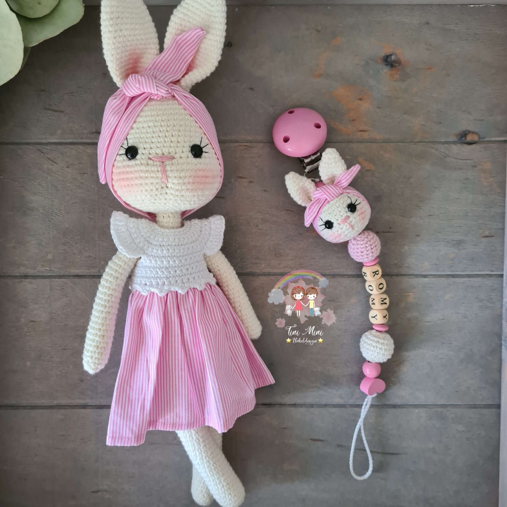 Baby-Set Hase mit Haarband rosa gestreift