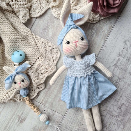 Baby-Set Hase mit Haarband blau gestreift
