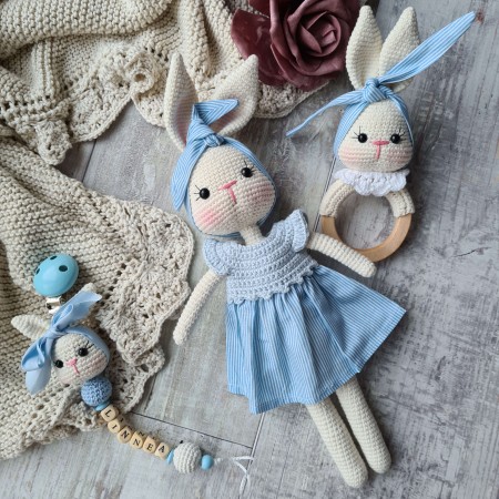 Baby-Set Hase mit Haarband blau gestreift