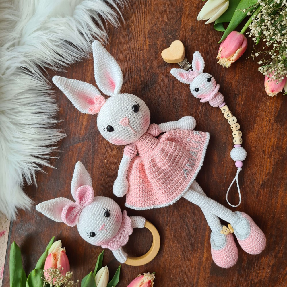 Baby-Set Hase lange Beine rosa-weiss