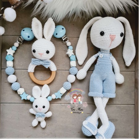 Baby-Set Hase Schlappohren weiß-blau