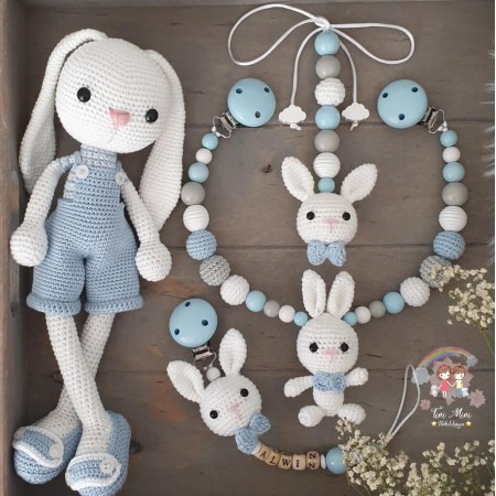 Baby-Set Hase Schlappohren weiß-blau