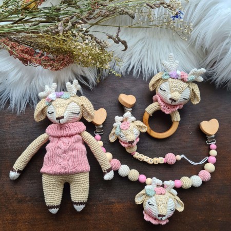 Baby-Set Reh mit rosa Pullover 
