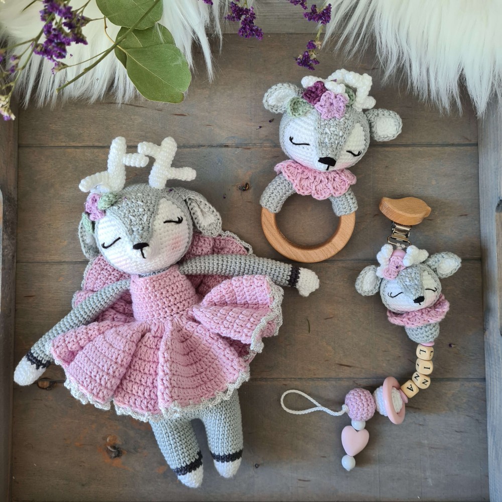 Baby-Set Reh Mathilda grau rosa