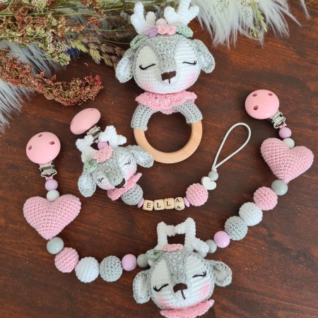 Baby-Set Reh Mathilda grau rosa