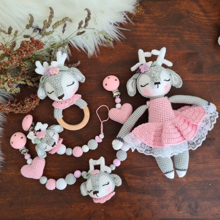 Baby-Set Reh Mathilda grau rosa