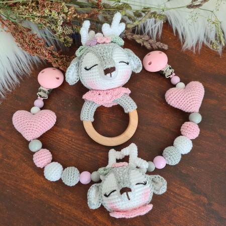 Baby-Set Reh Mathilda grau rosa