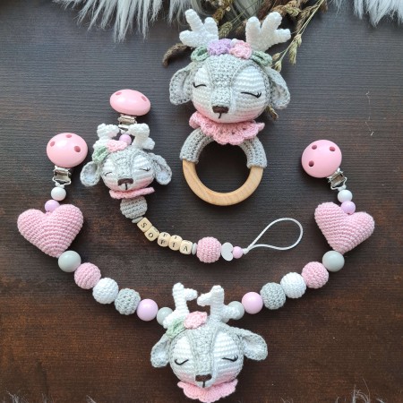 Baby-Set Reh Mathilda grau rosa