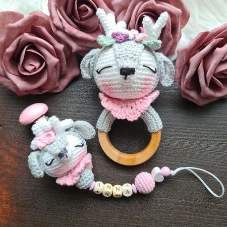 Baby-Set Reh Mathilda grau rosa