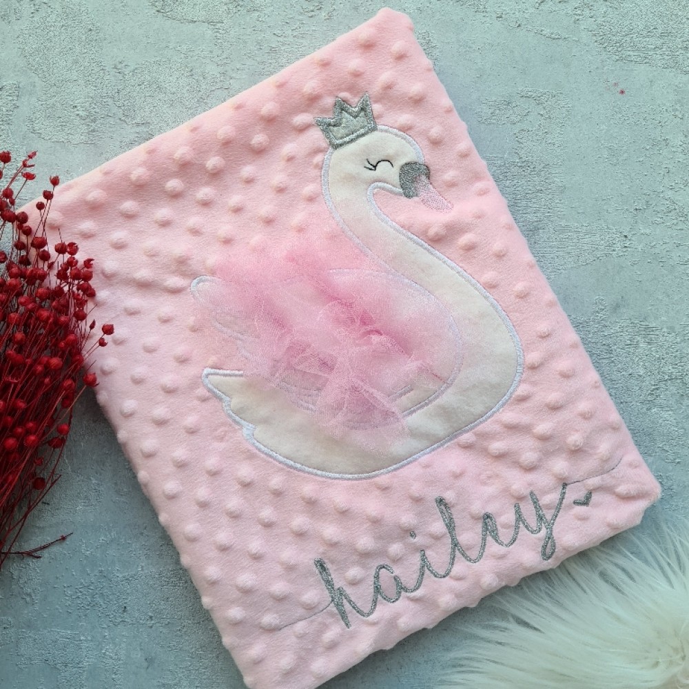 Decke Minky Dots - Schwan