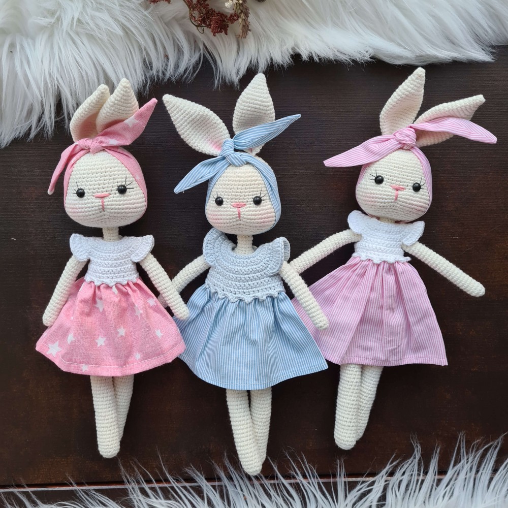 Kuscheltier Hase Stoffkleid - weitere Farben // Spieluhr